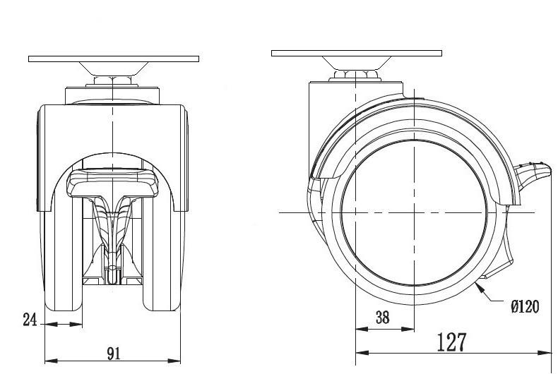 Roulette pivotante d&#39;installation de montage de plaque supérieure de BSD-120P pour la roulette de roue de meubles d&#39;appareil mobile d&#39;hôpital
